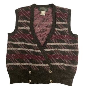J. McLaughlin wool women vest  Black and Purple striped size small  Retro style